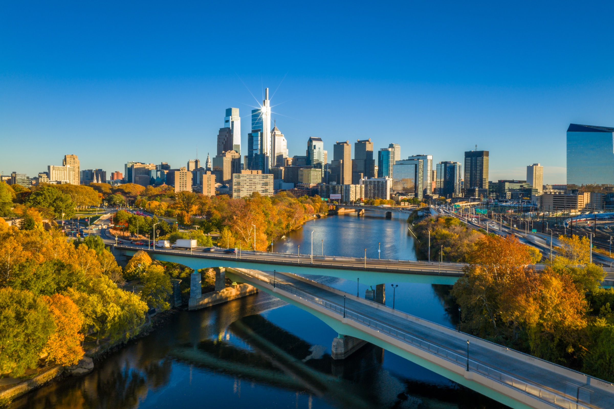Philadelphia skyline in autumn